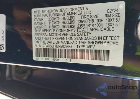 2024 Honda Cr-V Hybrid Sport-L from USA, damaged, VIN 7FARS5H88RE026485